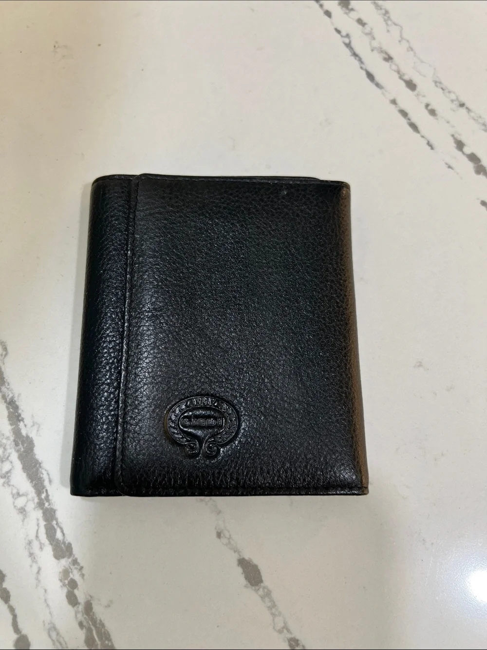 Giudi Made in Italy Genuine Leather Black Men's Trifold Wallet - Embossed Logo